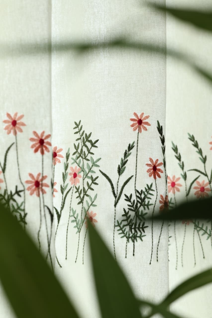 Curtains - Floral embroidery opaque curtains EVELIN