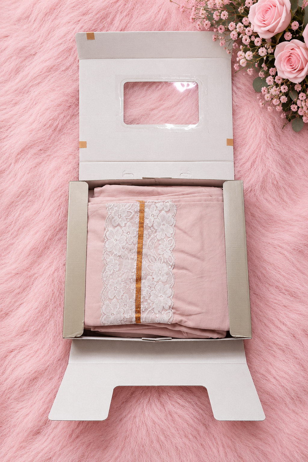 Bedsheets 5pcs set - Premium King soft cotton Ribbon lace bedsheets majestic