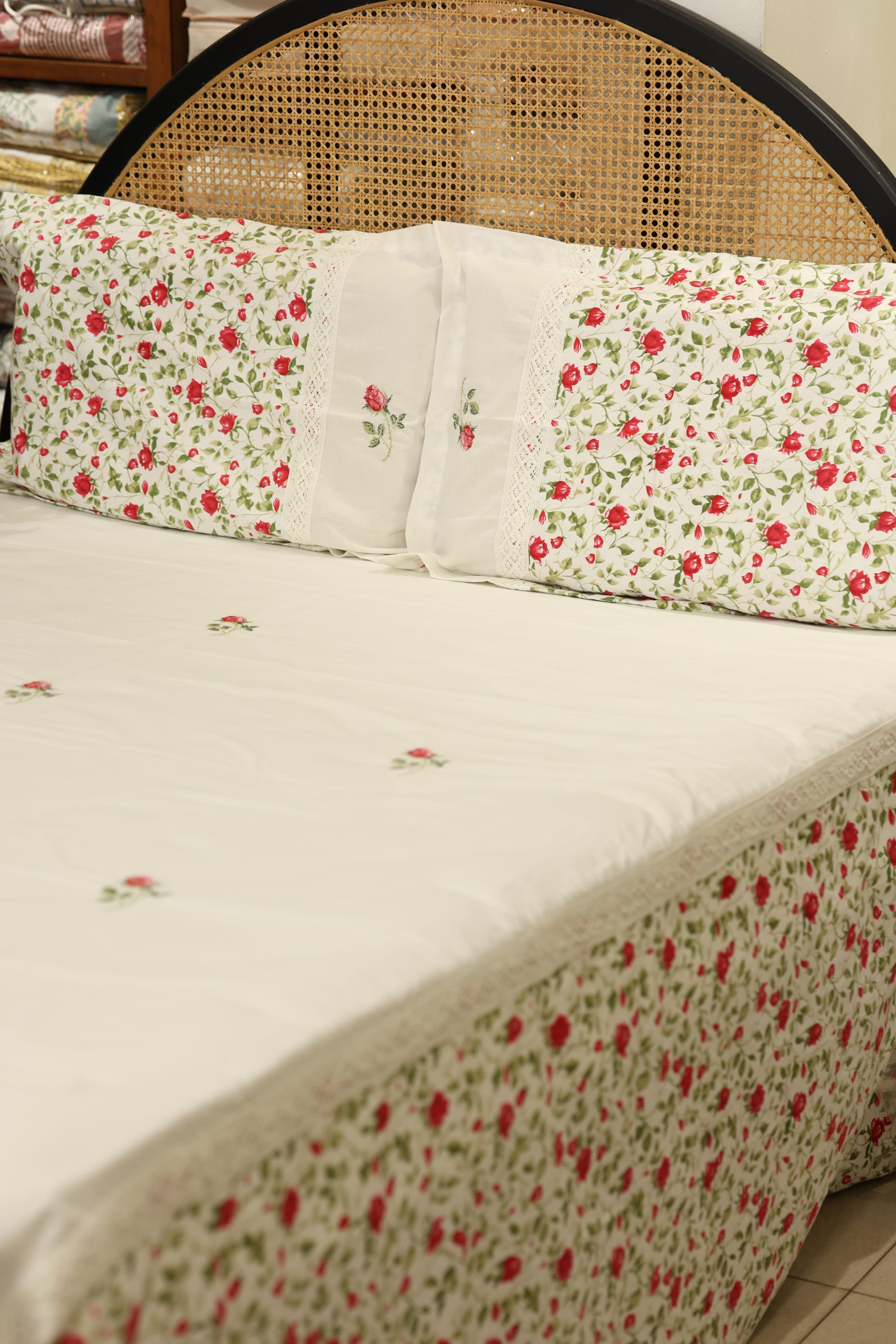 Premium Cross stitch Embroidery Cotton King Size Bedspread Set Cottage collections 1