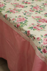 Bedsheets - Premium king floral printed lace bedsheet with cushion covers rose bud