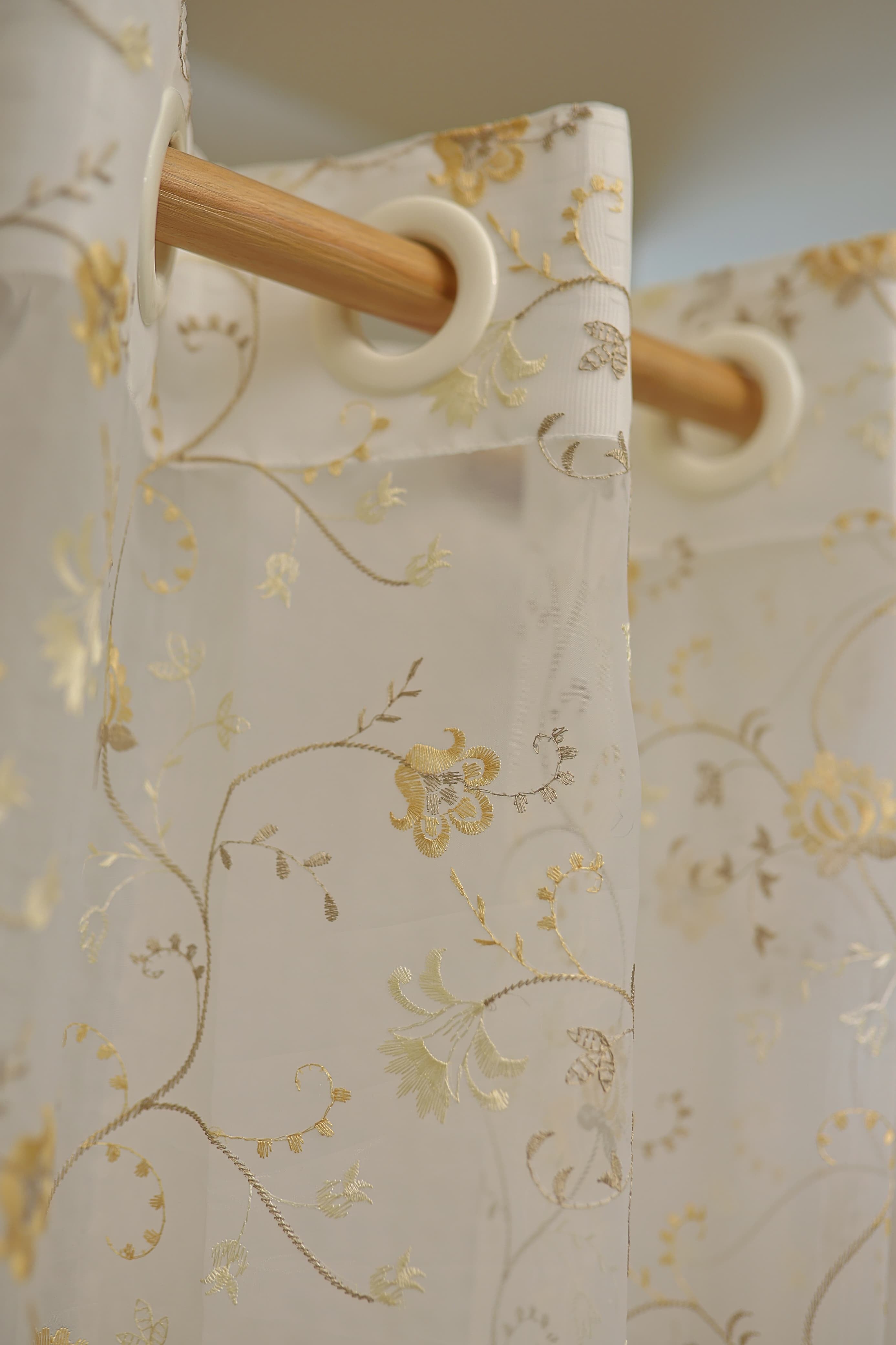 Curtains-Embroidered organza sheer curtains