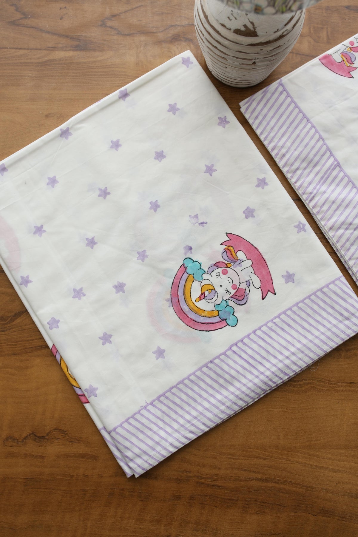 White Lilly Cotton Handblock Percale Single Bedsheet