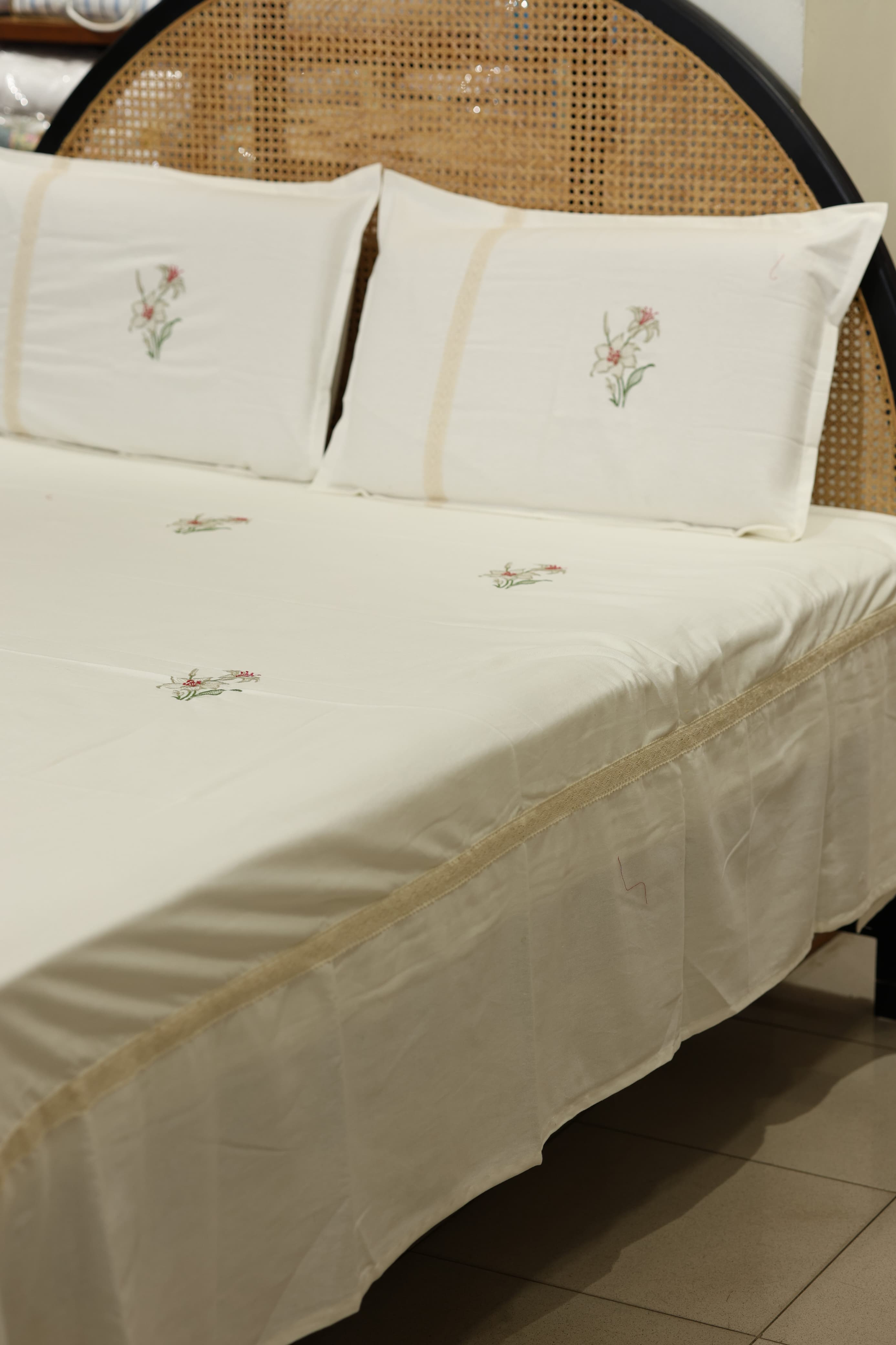 Floral Embroidery Cotton King Bedsheet Set – 108x108 Inch