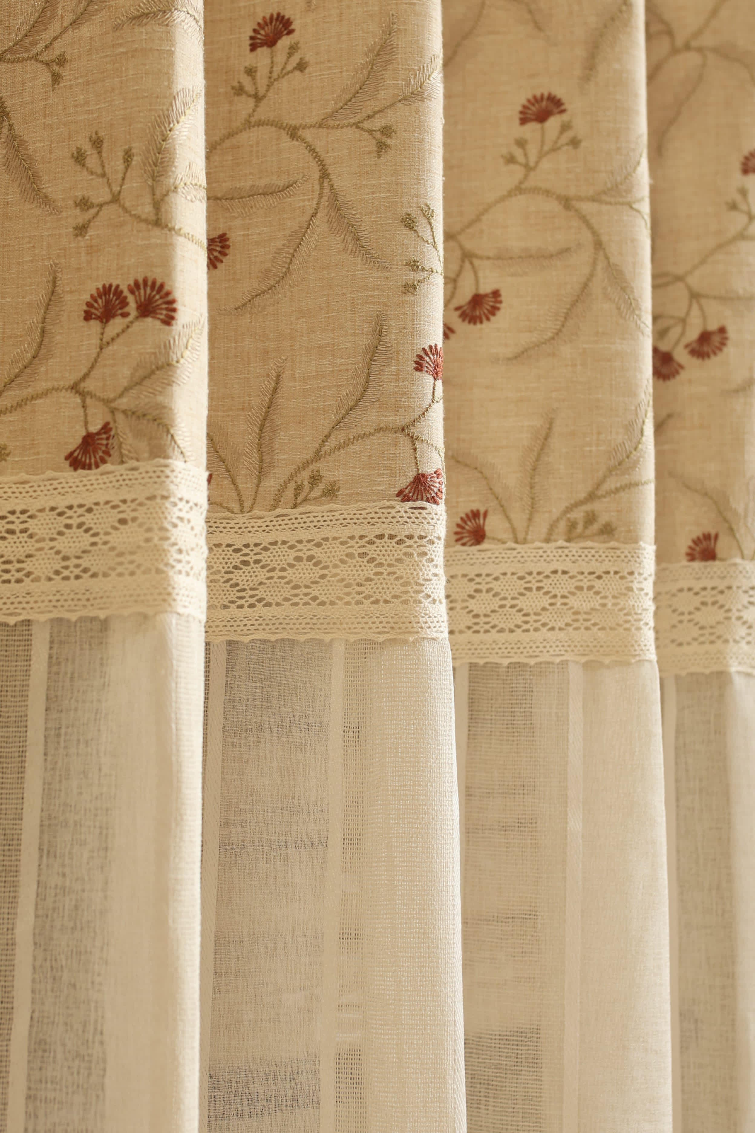 Curtains - Premium designer embroidery sheer curtains beige base prebooking (description )