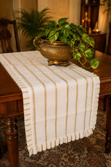 Onam Striped Table Runner with Ruffled Edges - 6 seater