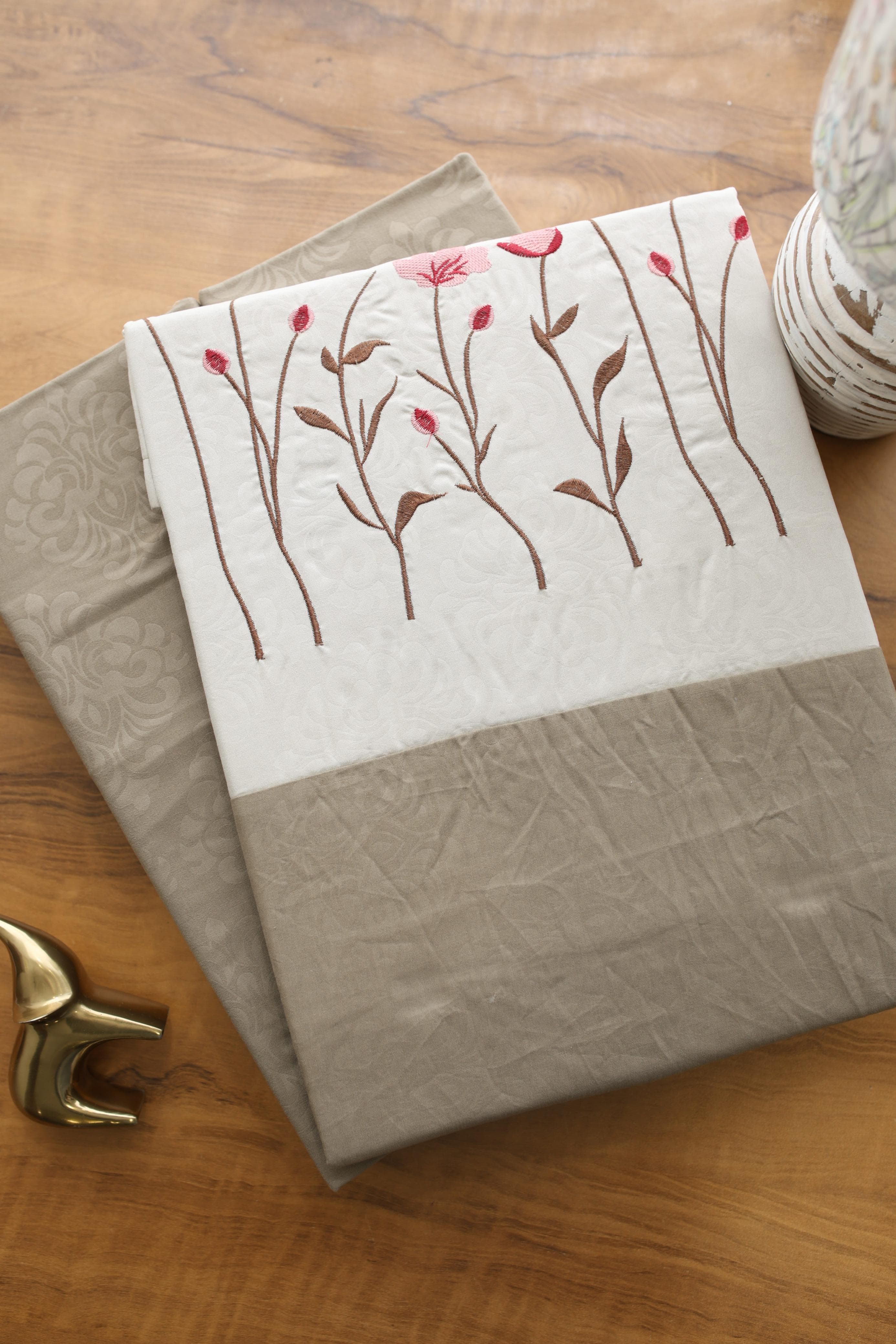 Elegant Floral Embroidery King Bedsheet Set Caspian