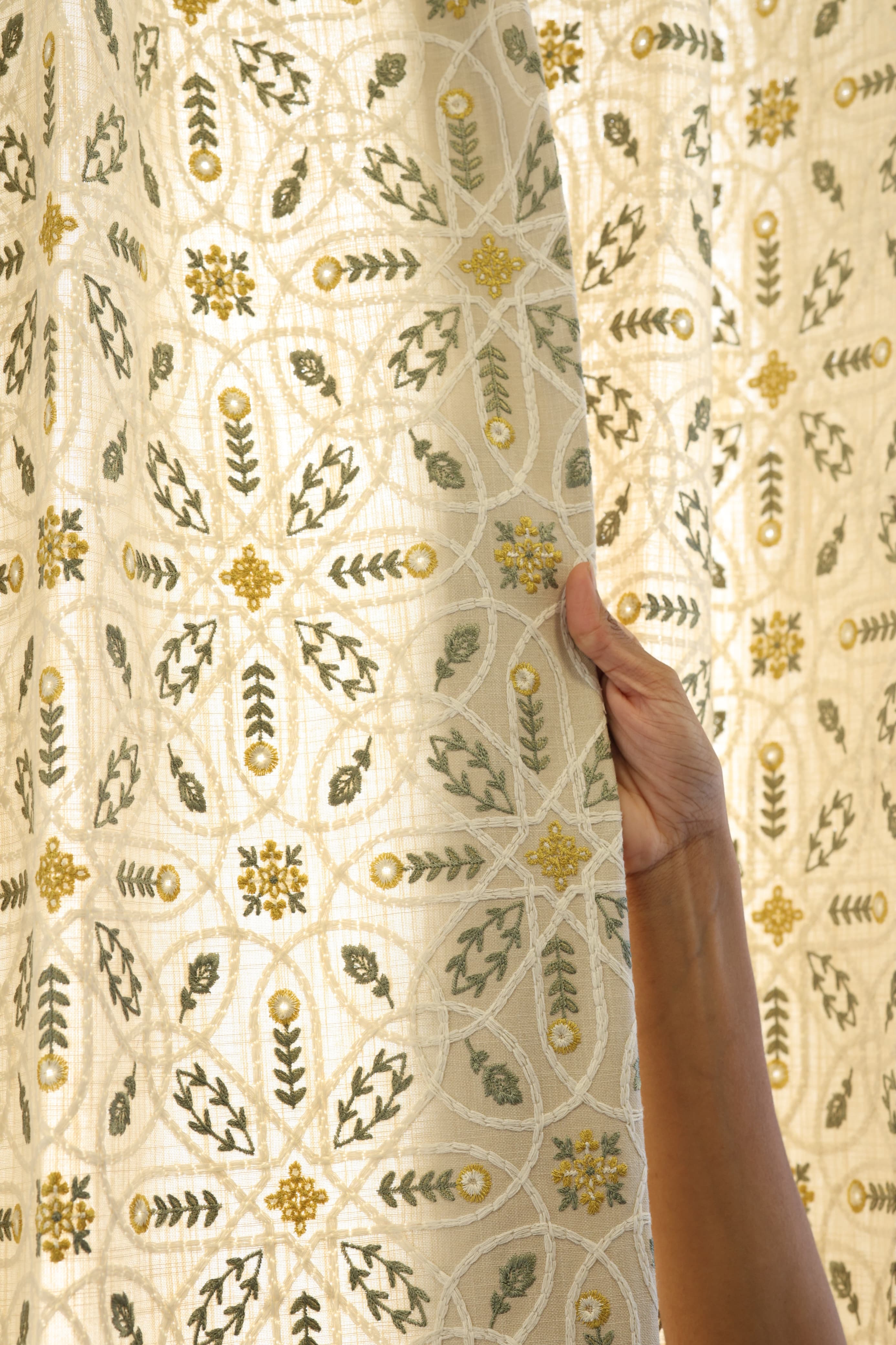 Curtains : Premium embroidery opaque curtains prebooking (description )Olive Trellis