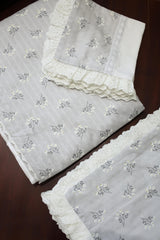 Bedsheets - Premium king floral printed lace bedsheet with cushion covers