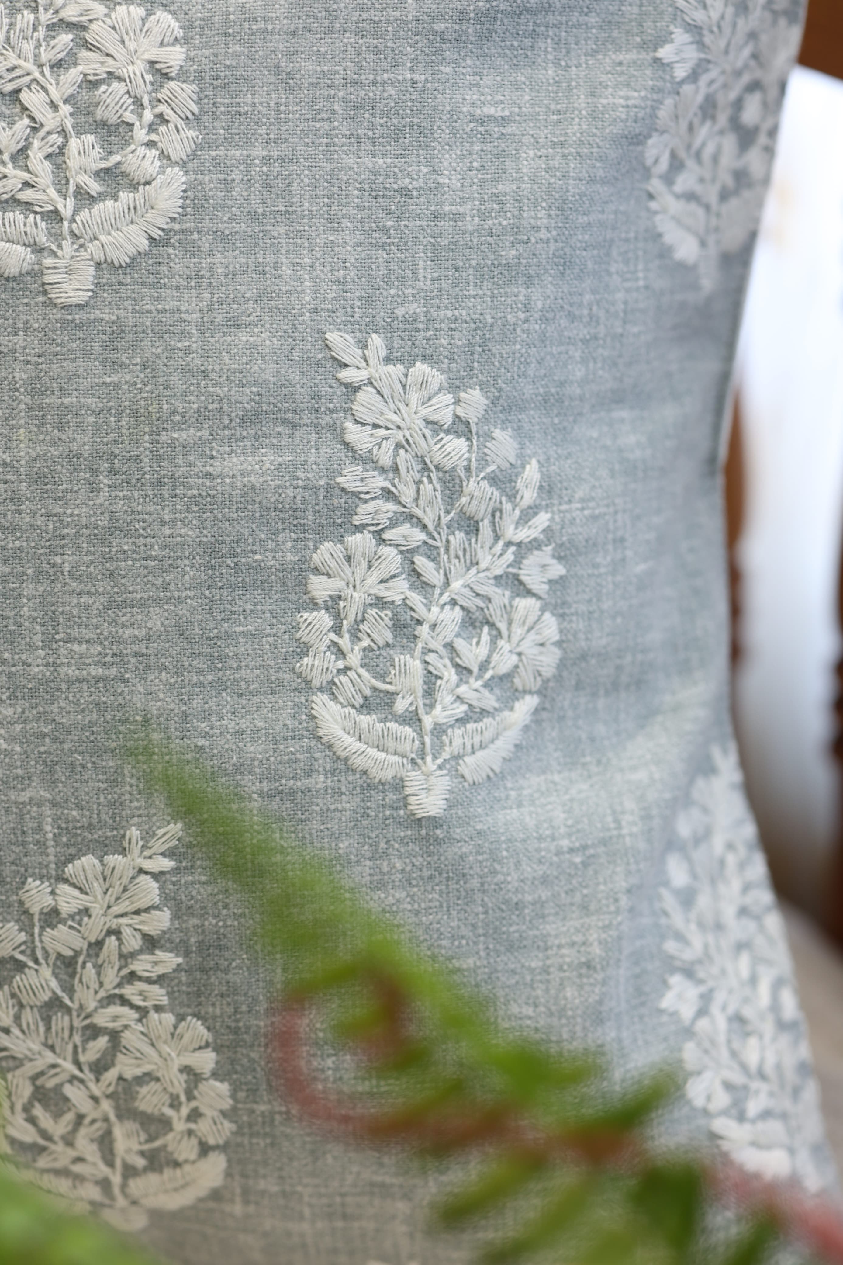 Sage Grey Floral Embroidered Cushion Cover-pre booking