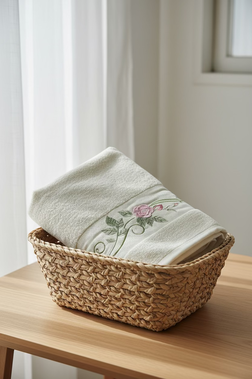 Premium Floral Embroidery  Bath Towel – Pastel(Beige)