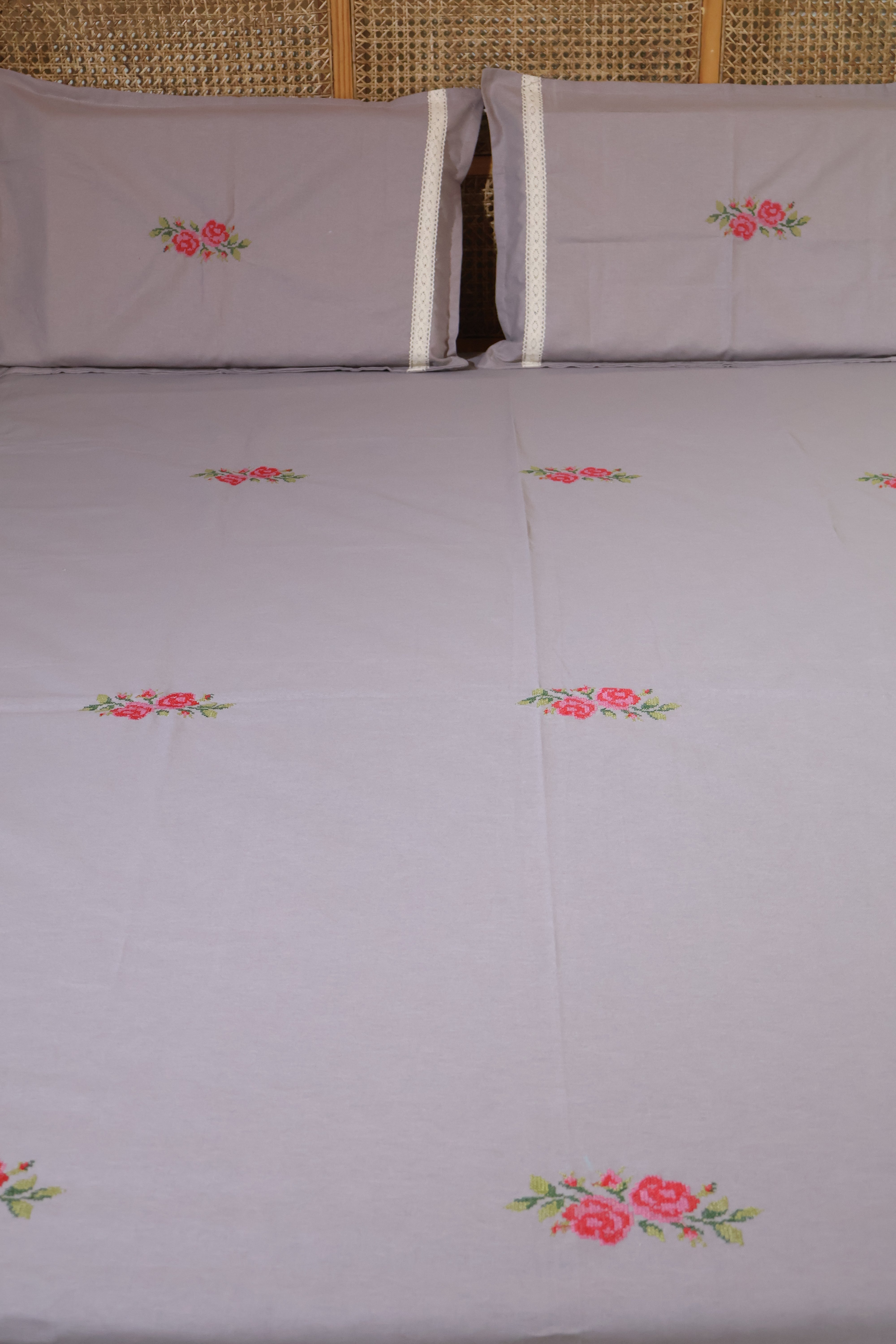 Bedsheets - King cross stitch embroidered bedsheets