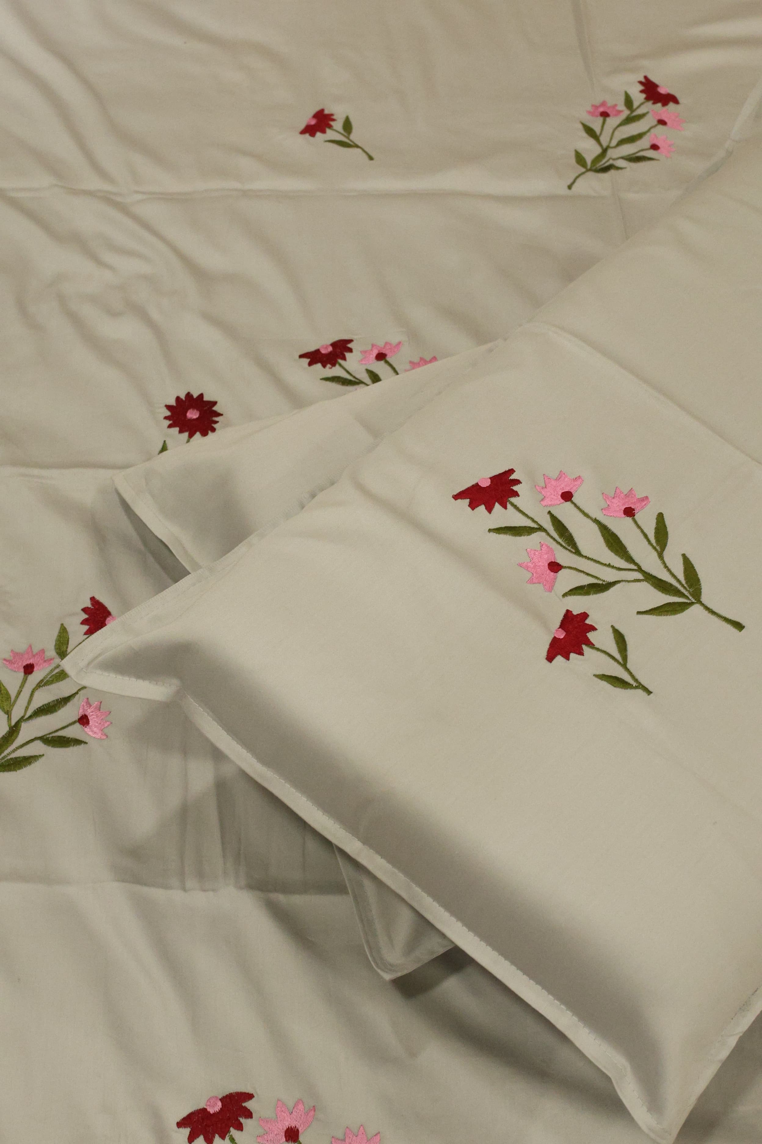 King Size Premium Machine Embroidery Bedsheet Set with 2 Pillow Covers (108x108")