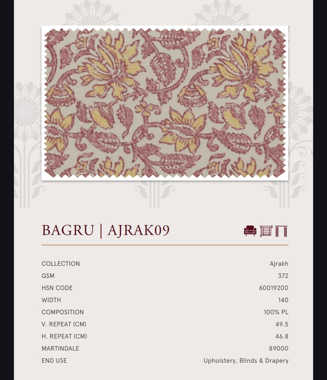 Upholstery fabrics -Ajrakh(Bagru)