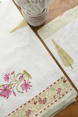Bedsheets - Queen percale cotton handblock white lily bedsheets