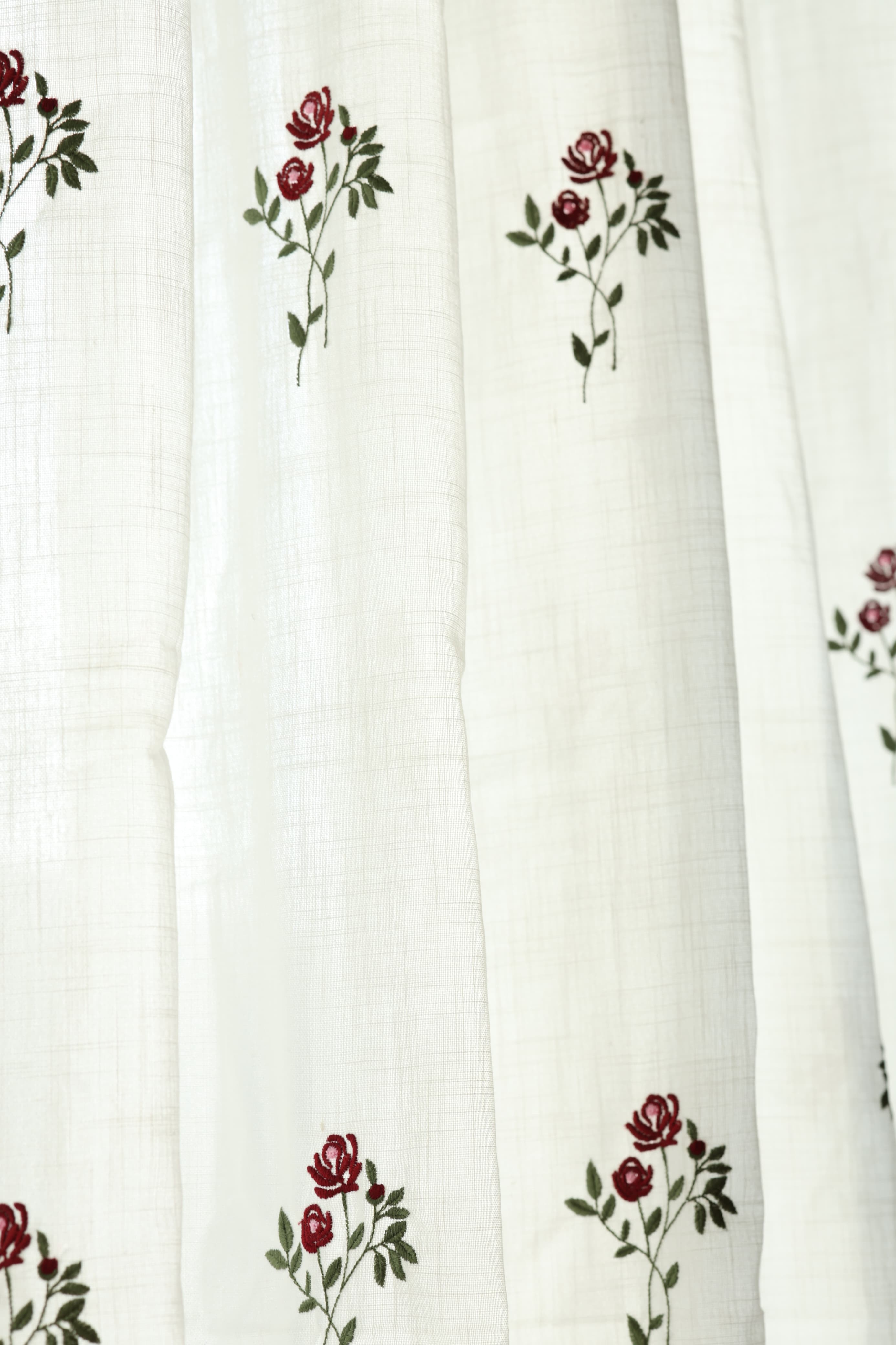 Curtains - Embroidery Semi transparent curtains LINEN ROSE ( off white base)