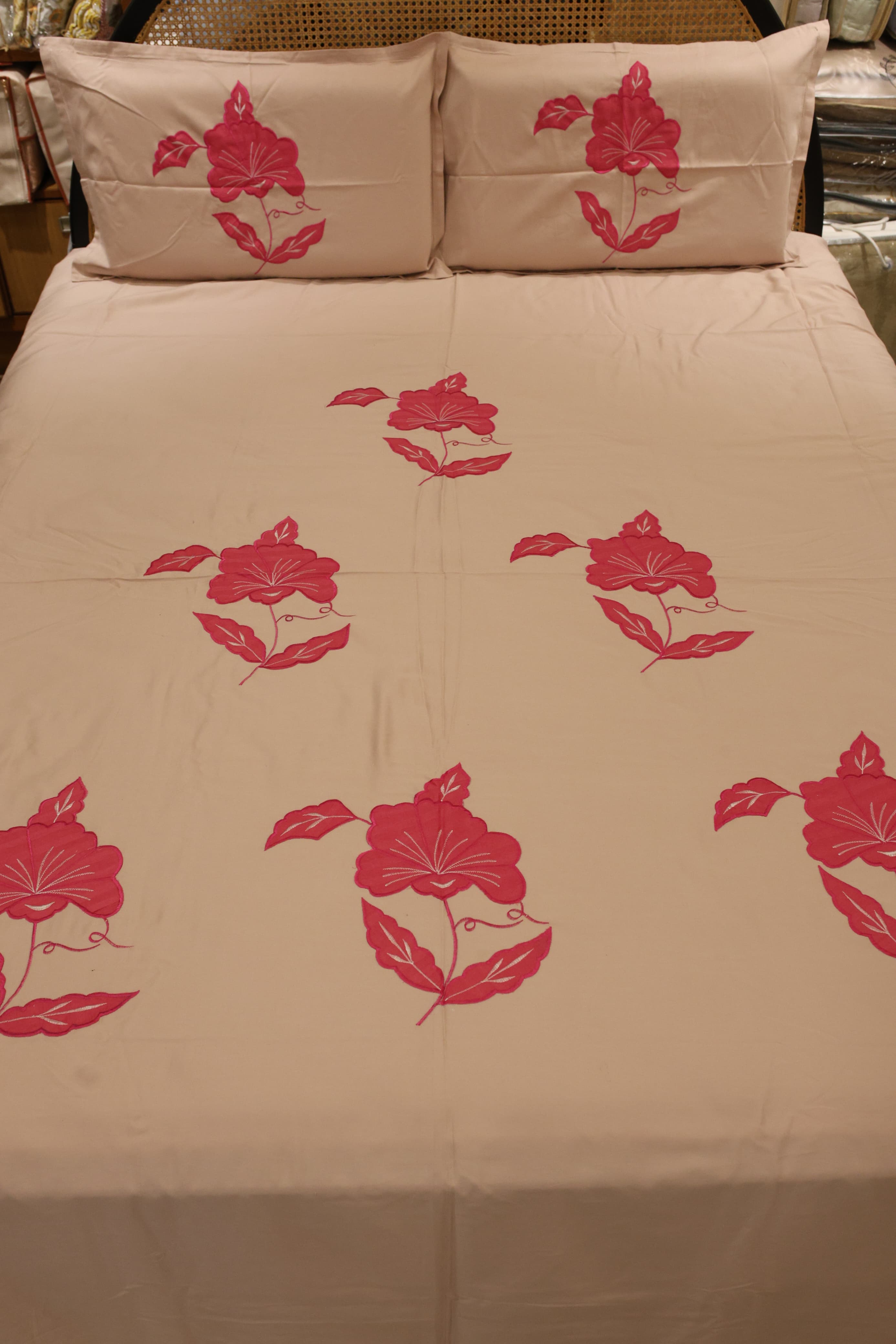 King Size Premium Machine Embroidery Bedsheet Set with 2 Pillow Covers (108x108")