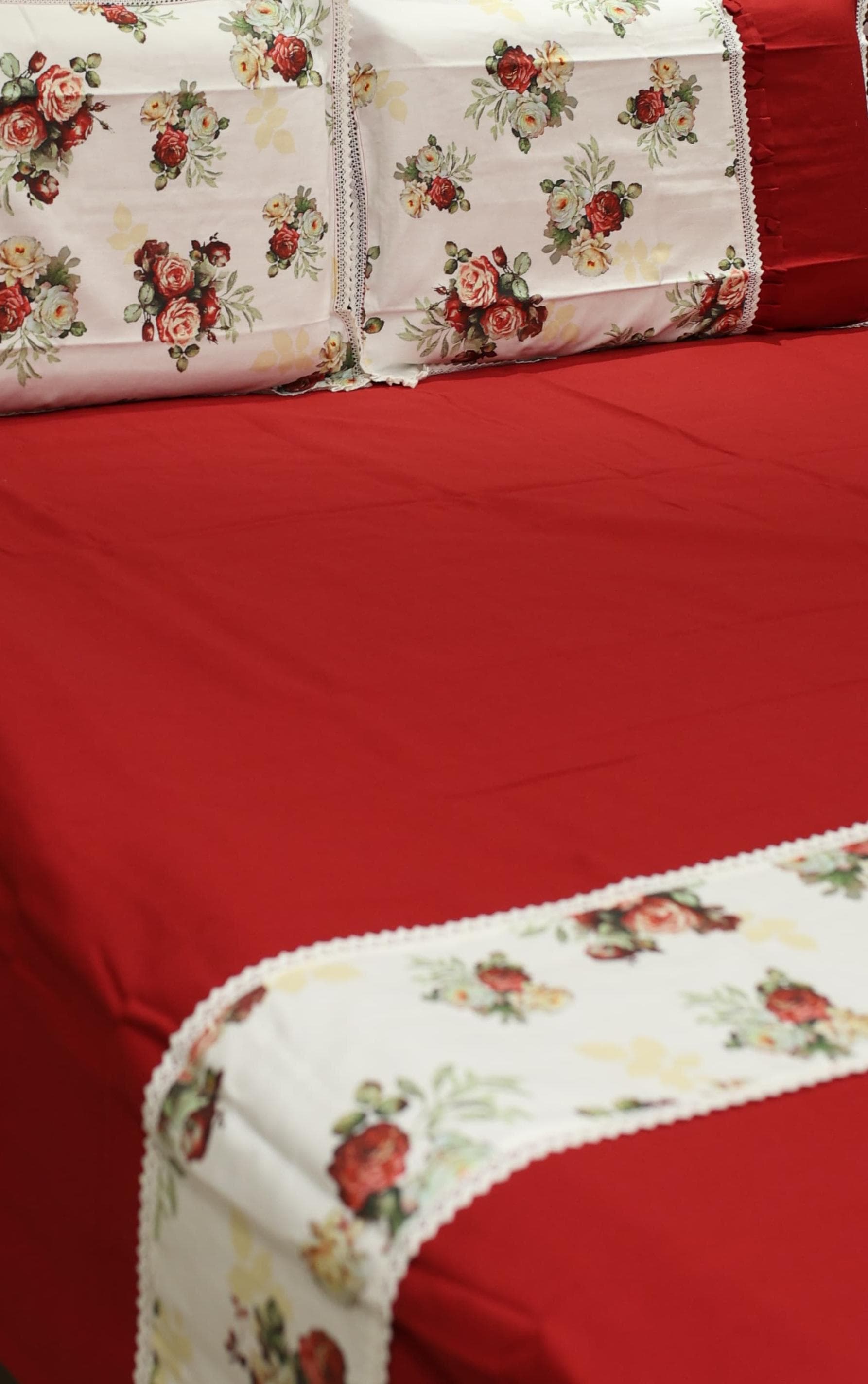 Bedsheets - Queen Premium check floral embroidery  bedsheet Xmas theme edition