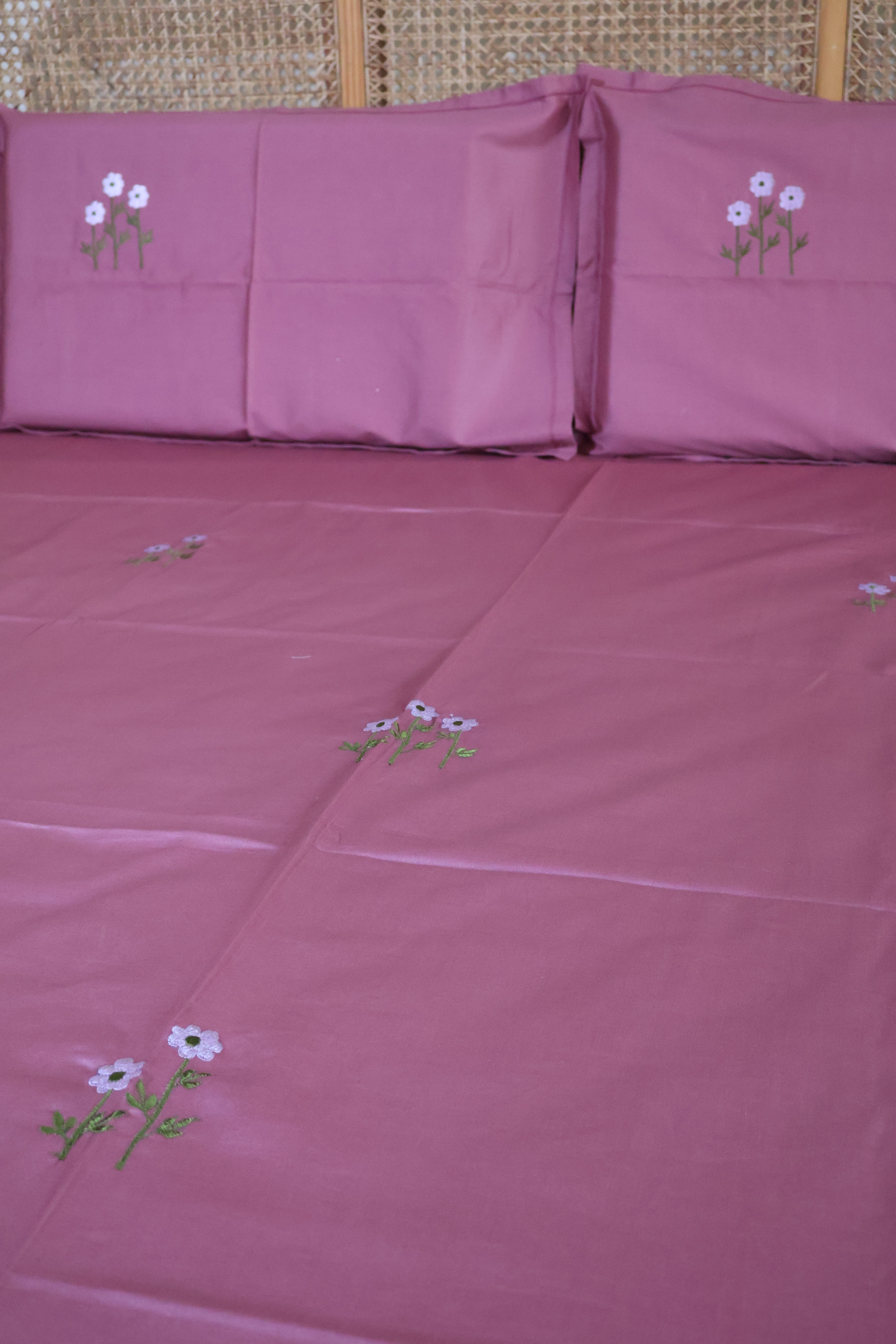 King Size Premium Machine Embroidery Bedsheet Set with 2 Pillow Covers (108x108)