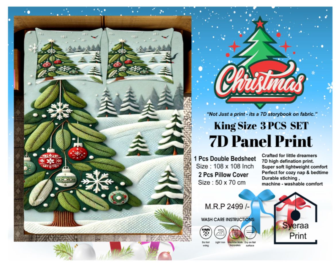 King size 7D Panel Print Bedsheet Set Xmas Edition