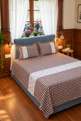 Bedsheets - King Premium check floral embroidery bedsheet(brown)