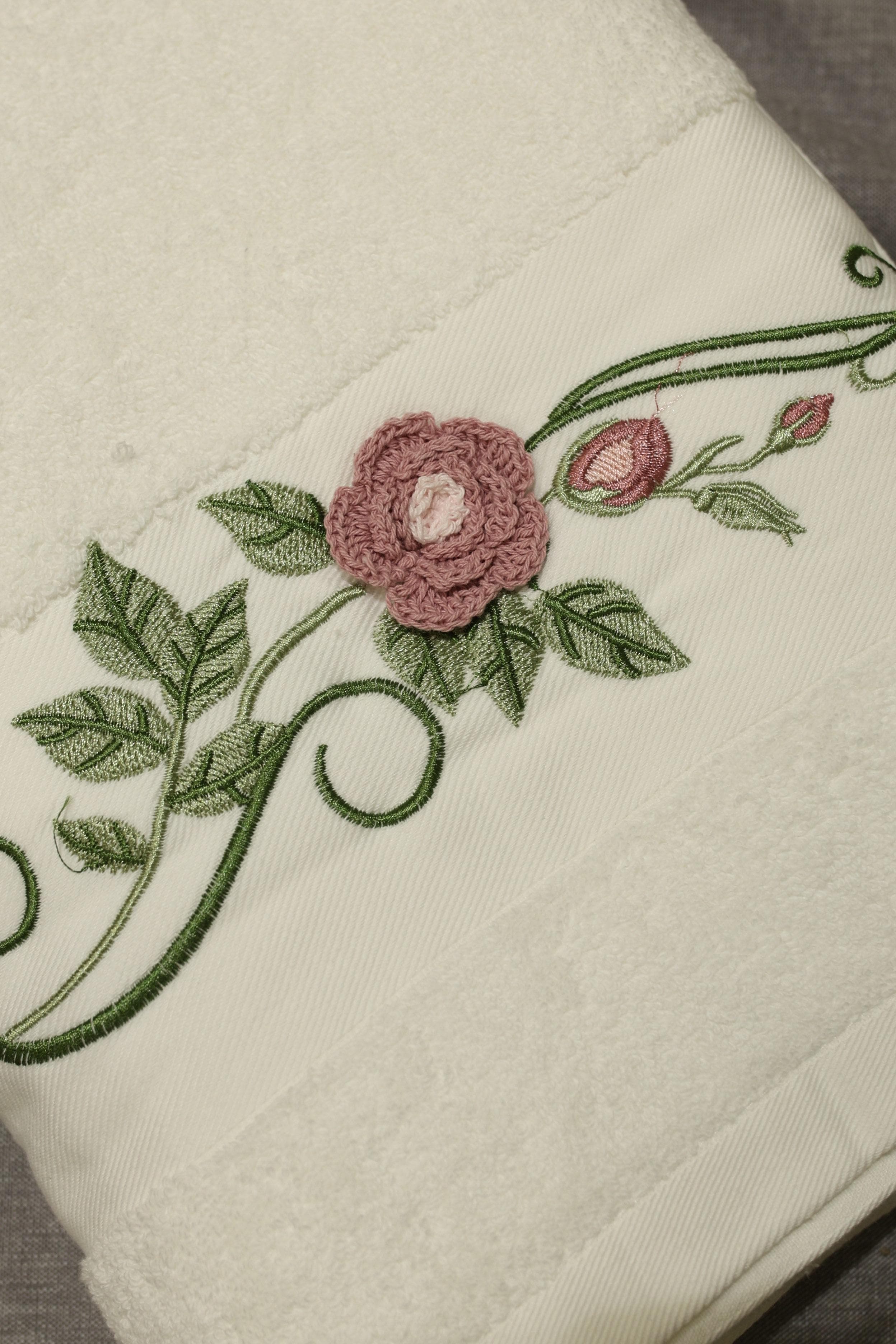 Premium Floral Embroidery  Bath Towel – Pastel