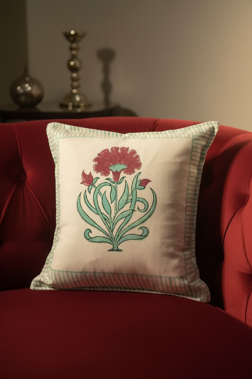 Handblock cushion cover, 16×16