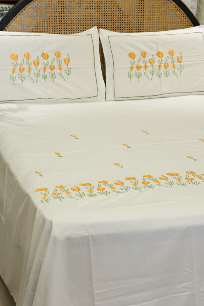 King Size Premium Machine Embroidery Bedsheet Set with 2 Pillow Covers (108x108")
