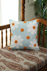 Light Blue Daisy Floral embroidery Cushion Cover ( 16*16 inches)