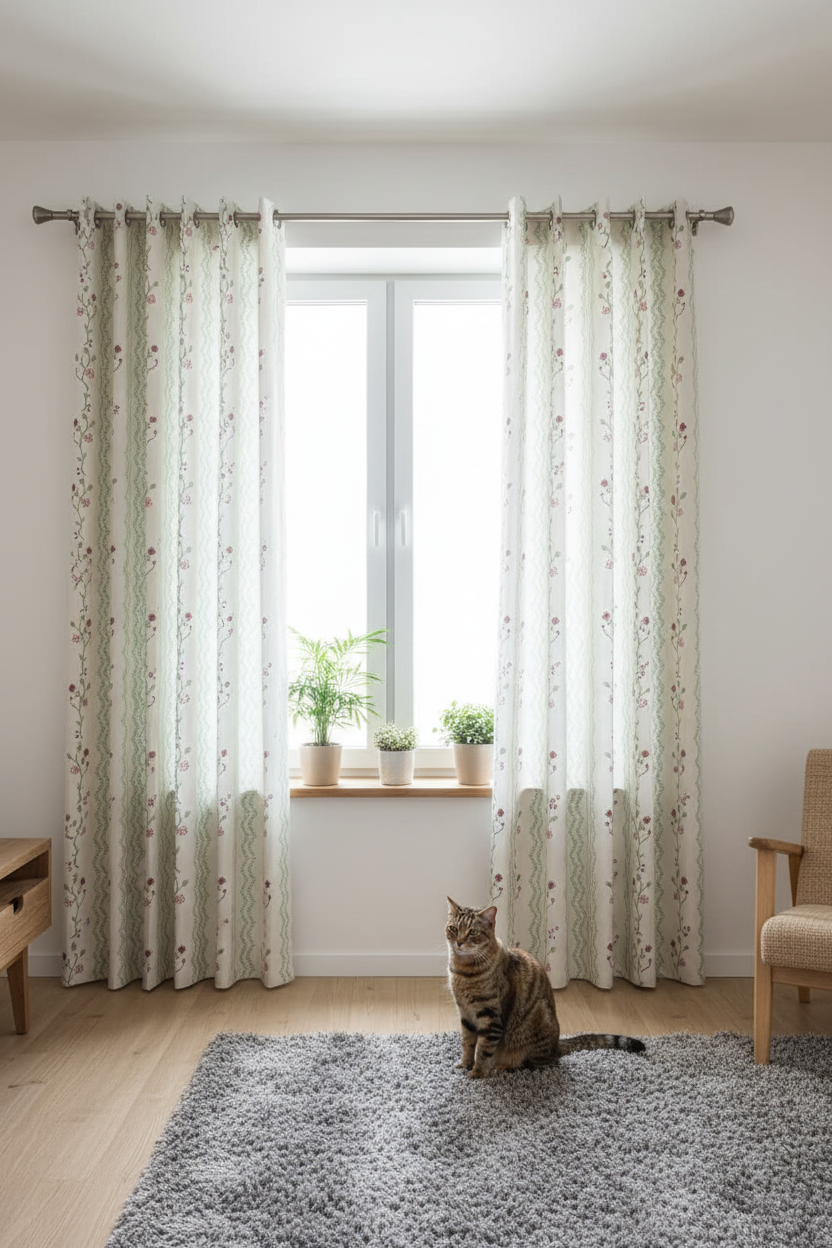 Curtains - English Floral series opaque curtains white colour base