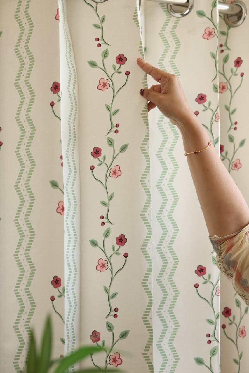 Curtains - English Floral series opaque curtains white colour base