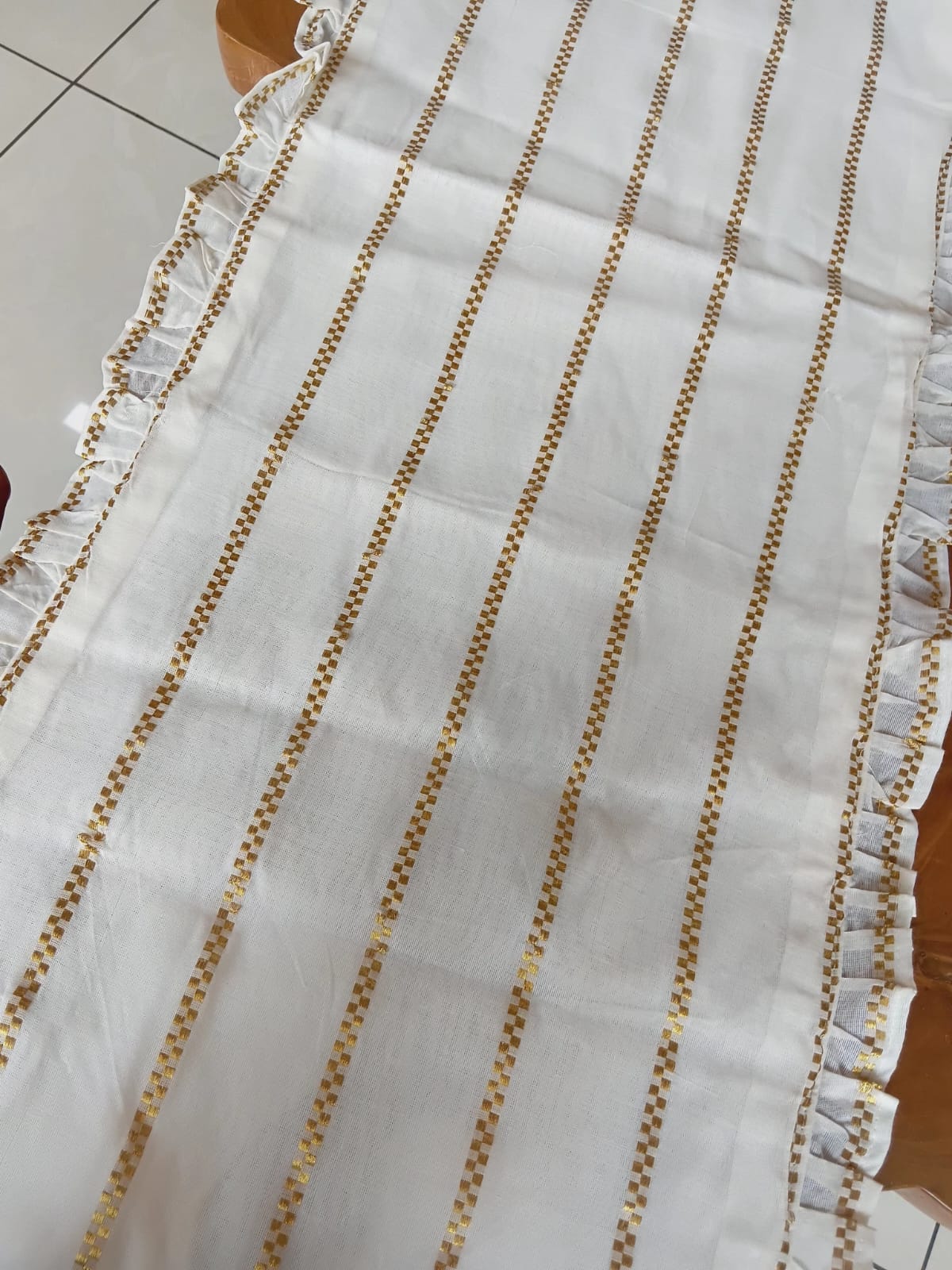 Onam Striped Table Runner with Ruffled Edges - 4 seater