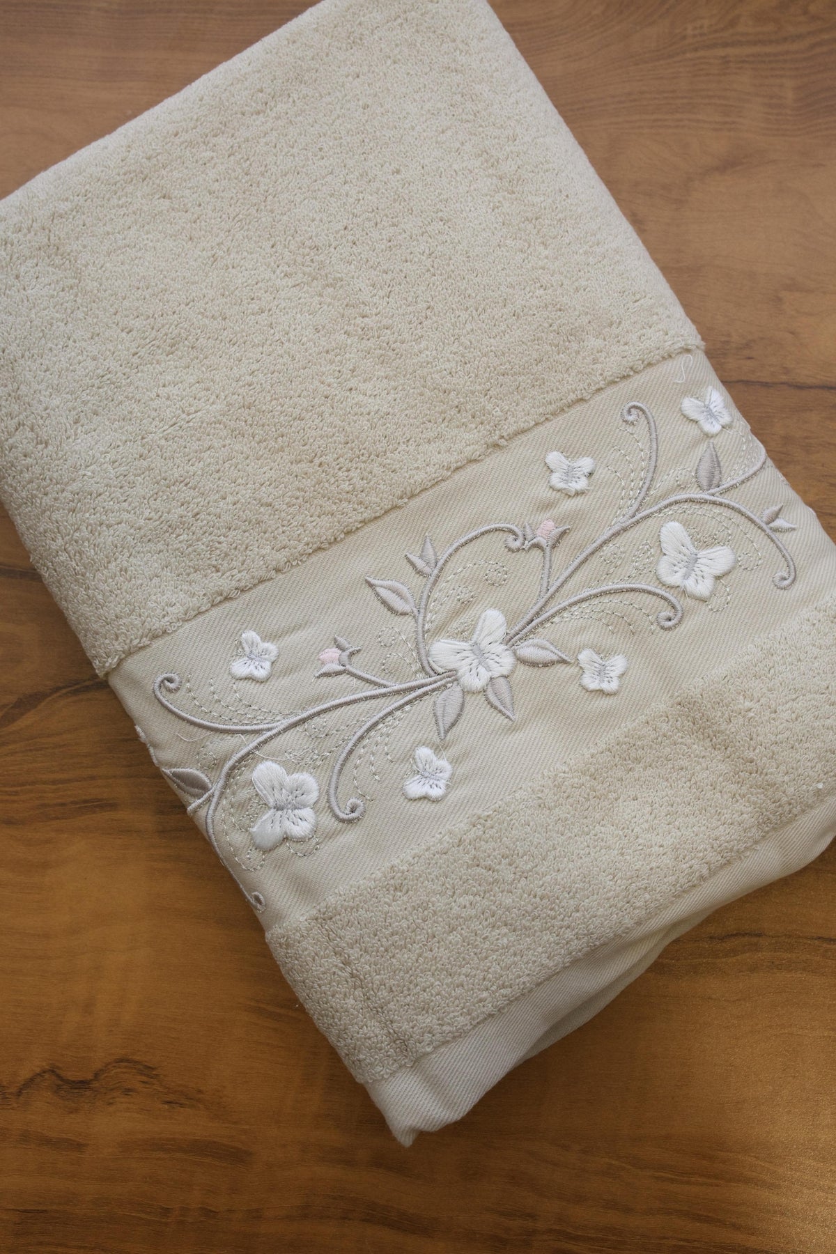Premium Floral Embroidery  Bath Towel – Pastel
