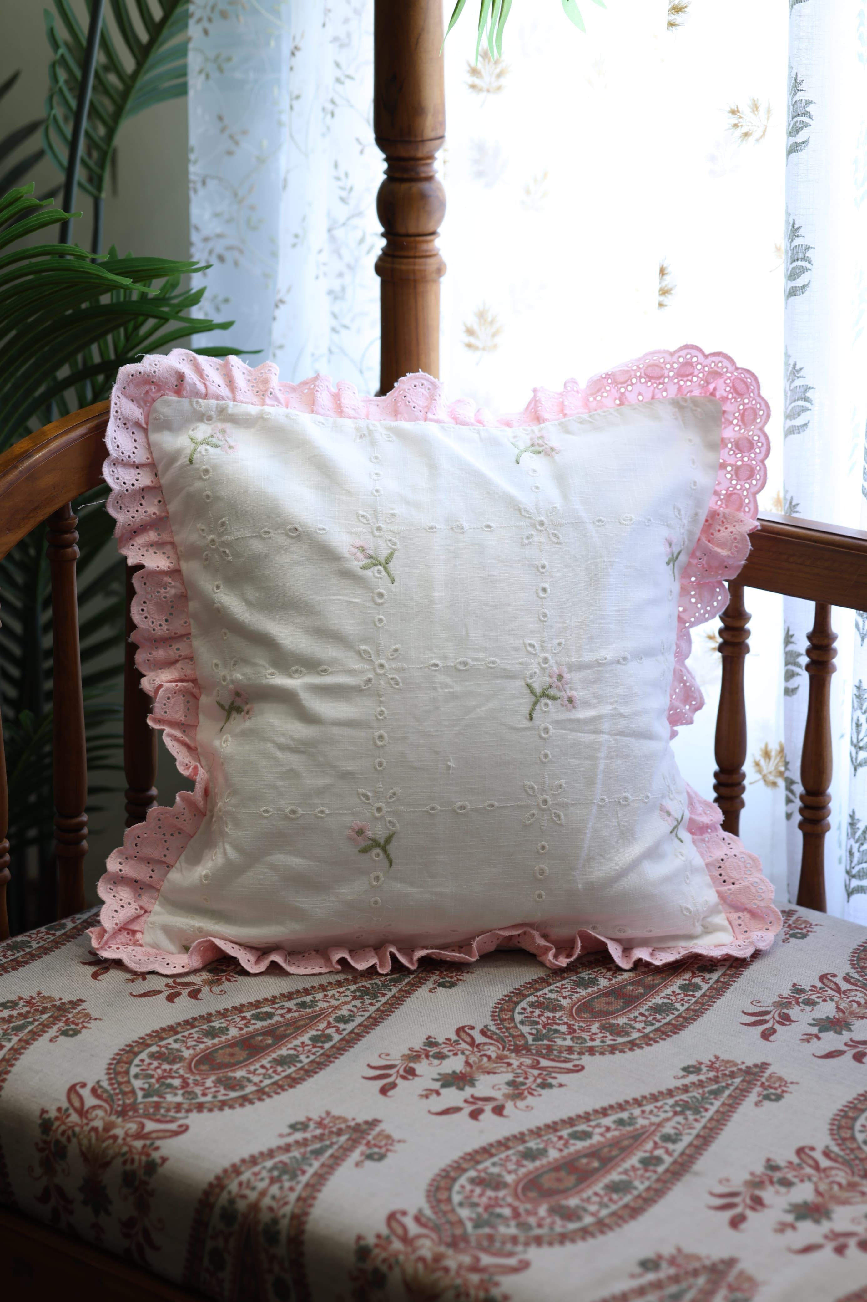 Cushion covers - Embroidery pink meadow petal 12*12 inches