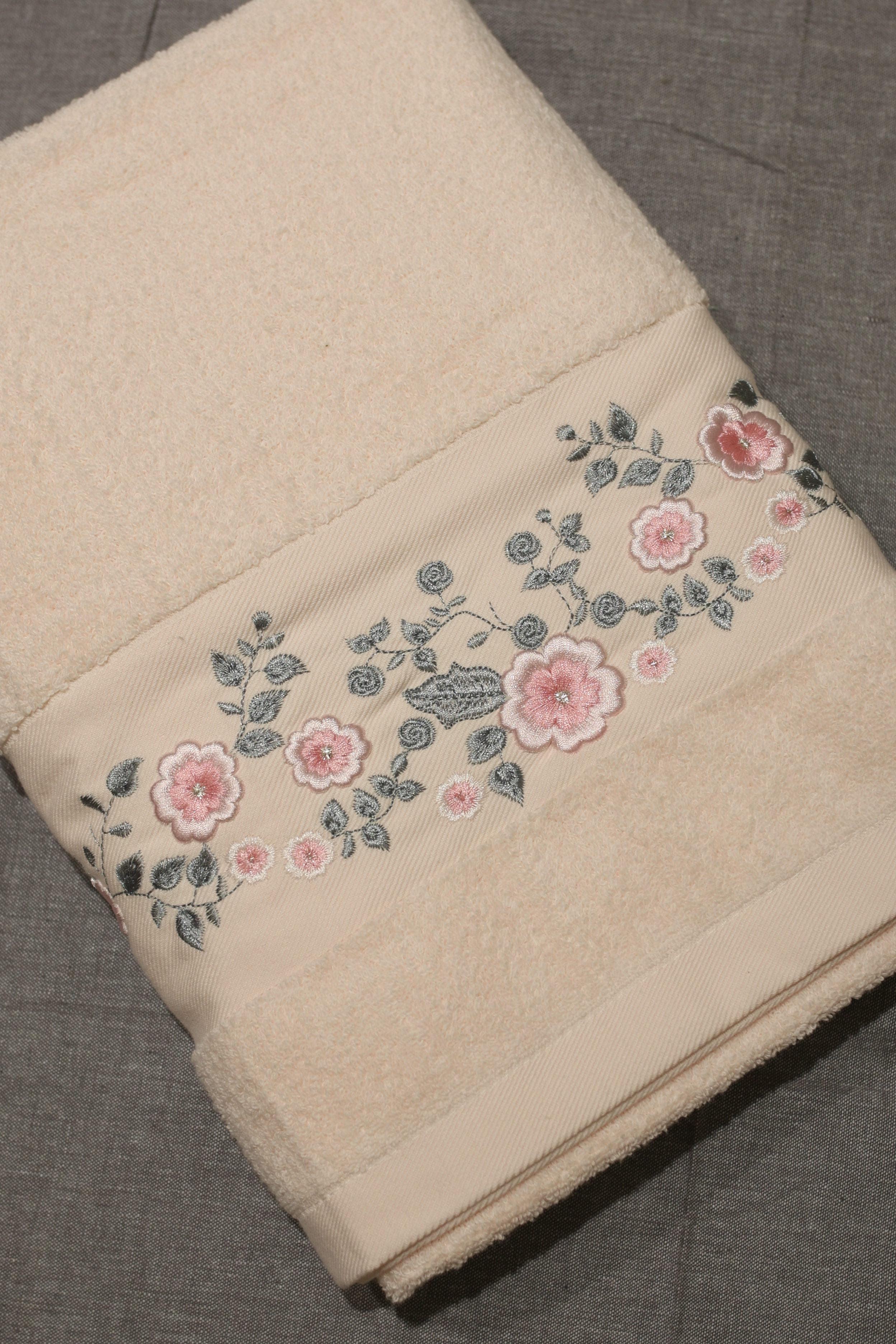 Premium Floral Embroidery  Bath Towel – Pastel