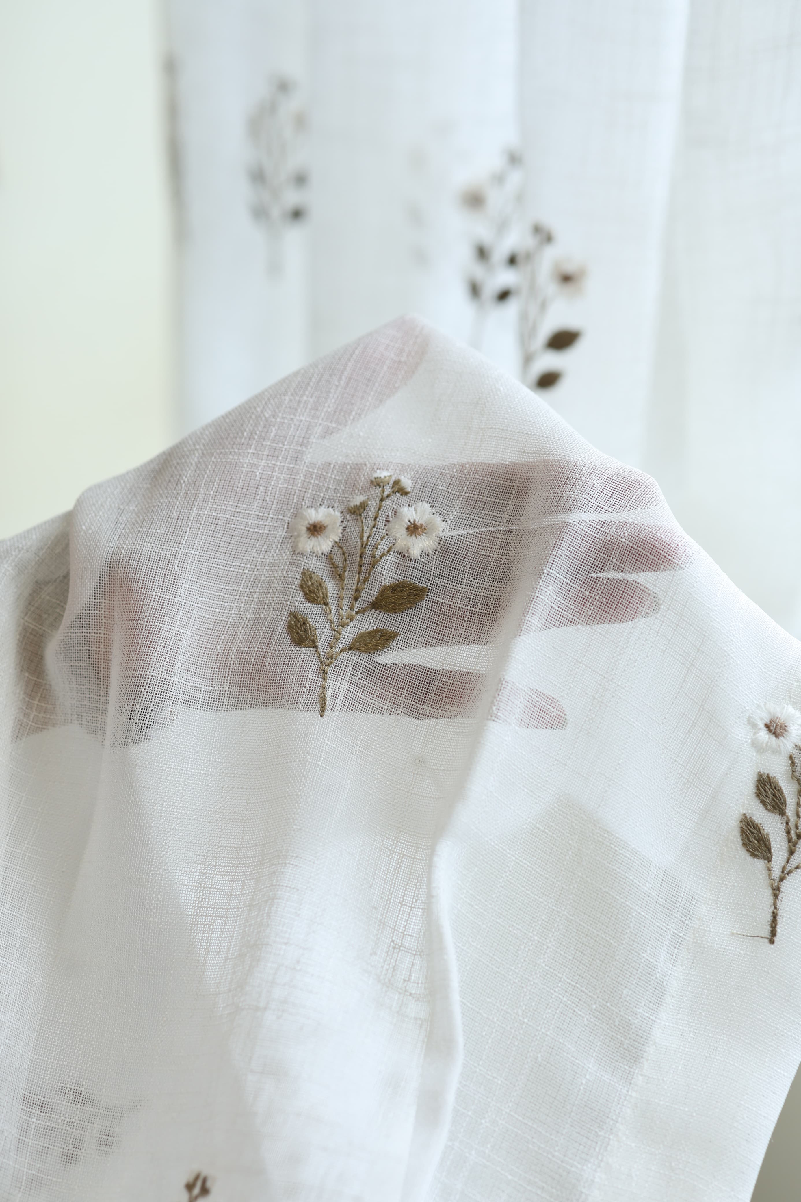 Ivory Floral embroidery sheer Curtain