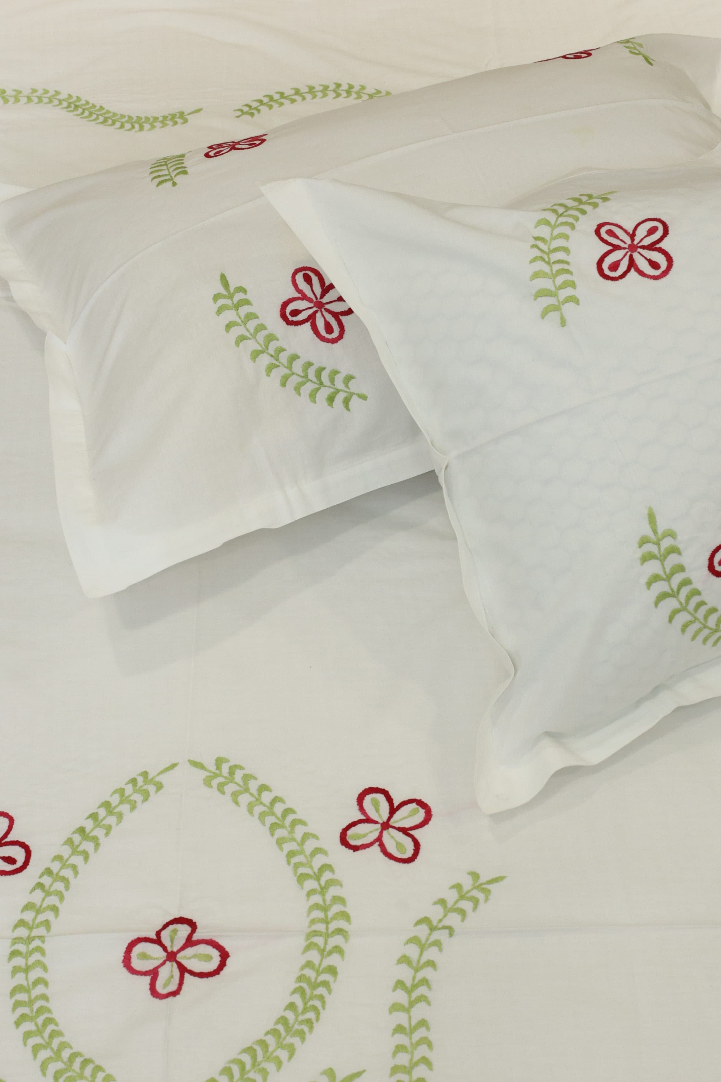 Premium Hand Embroidery Cotton King Size Bedsheet Set with 2 Pillow Covers HEK
