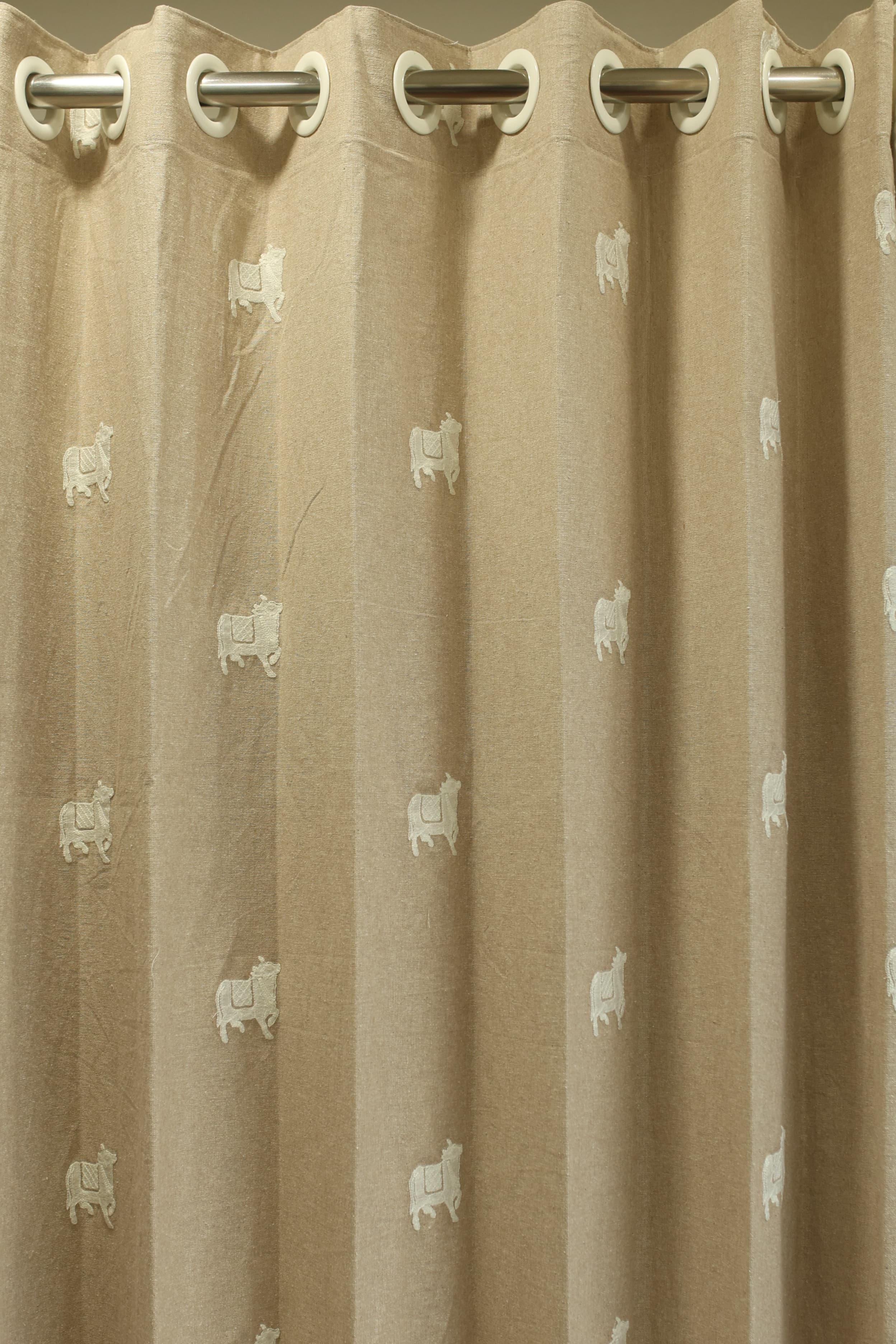 Curtains - jute beige opaque embroidery curtains