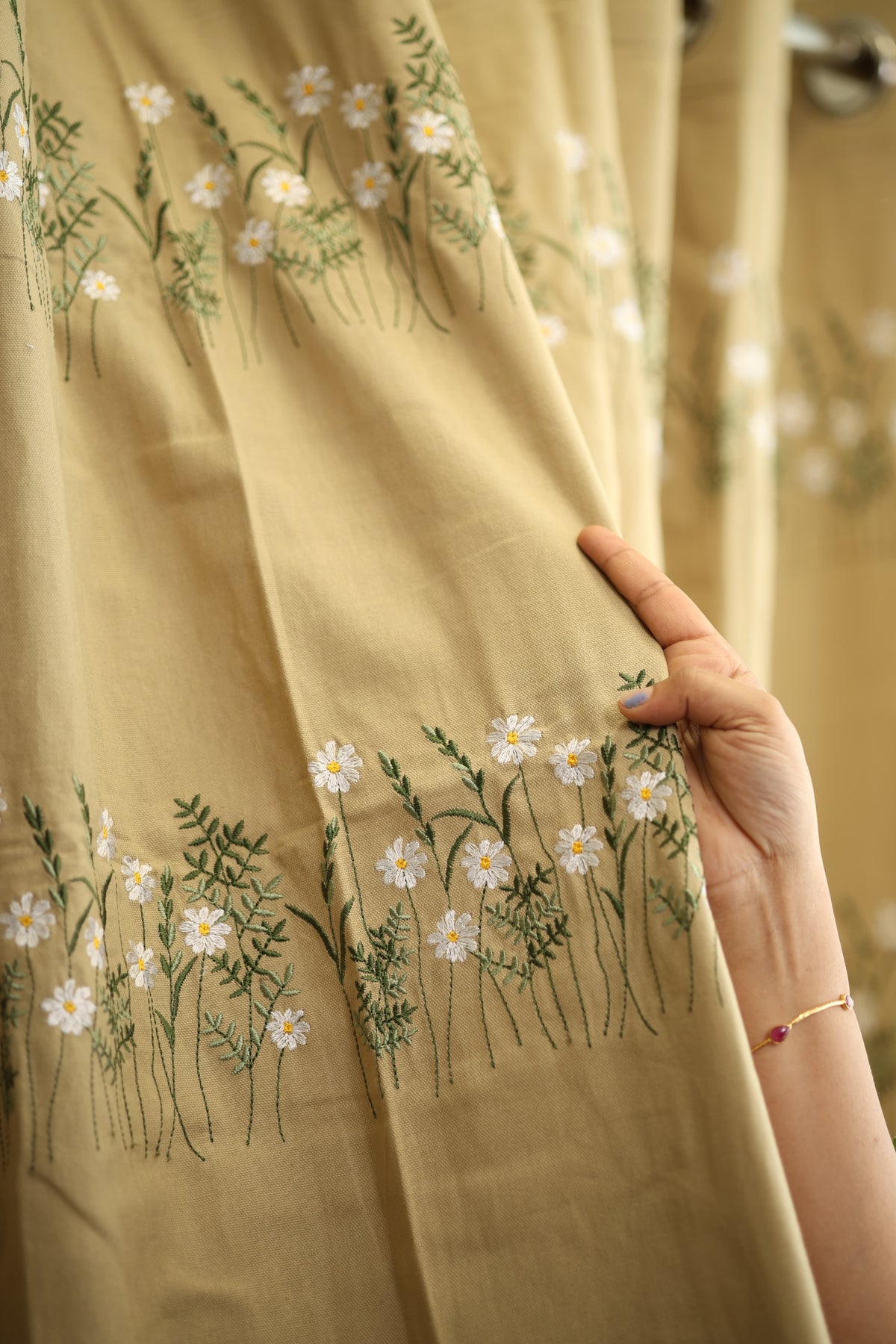 Curtains - Floral embroidery opaque curtains Golden Meadow Curtains