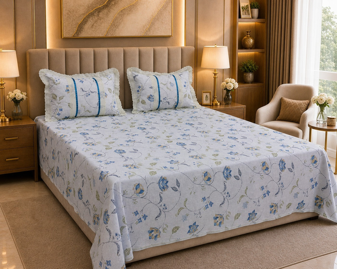 Bedsheets - Queen soft cotton lace bedsheets flora & lace
