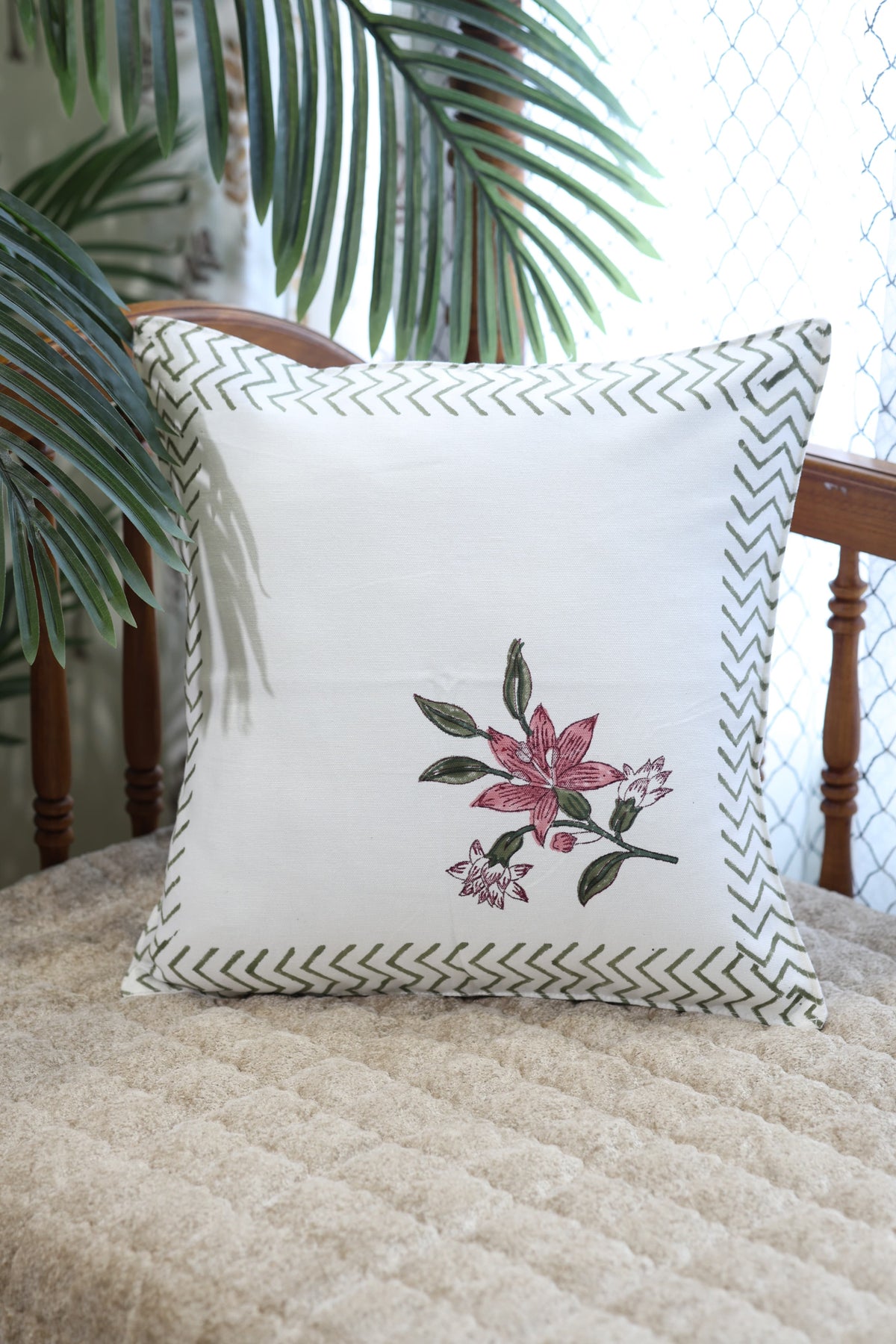 Handblock cushion cover 16×16 inches