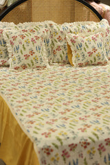 Bedsheets - Premium King floral printed lace bedsheet with cushion covers bud