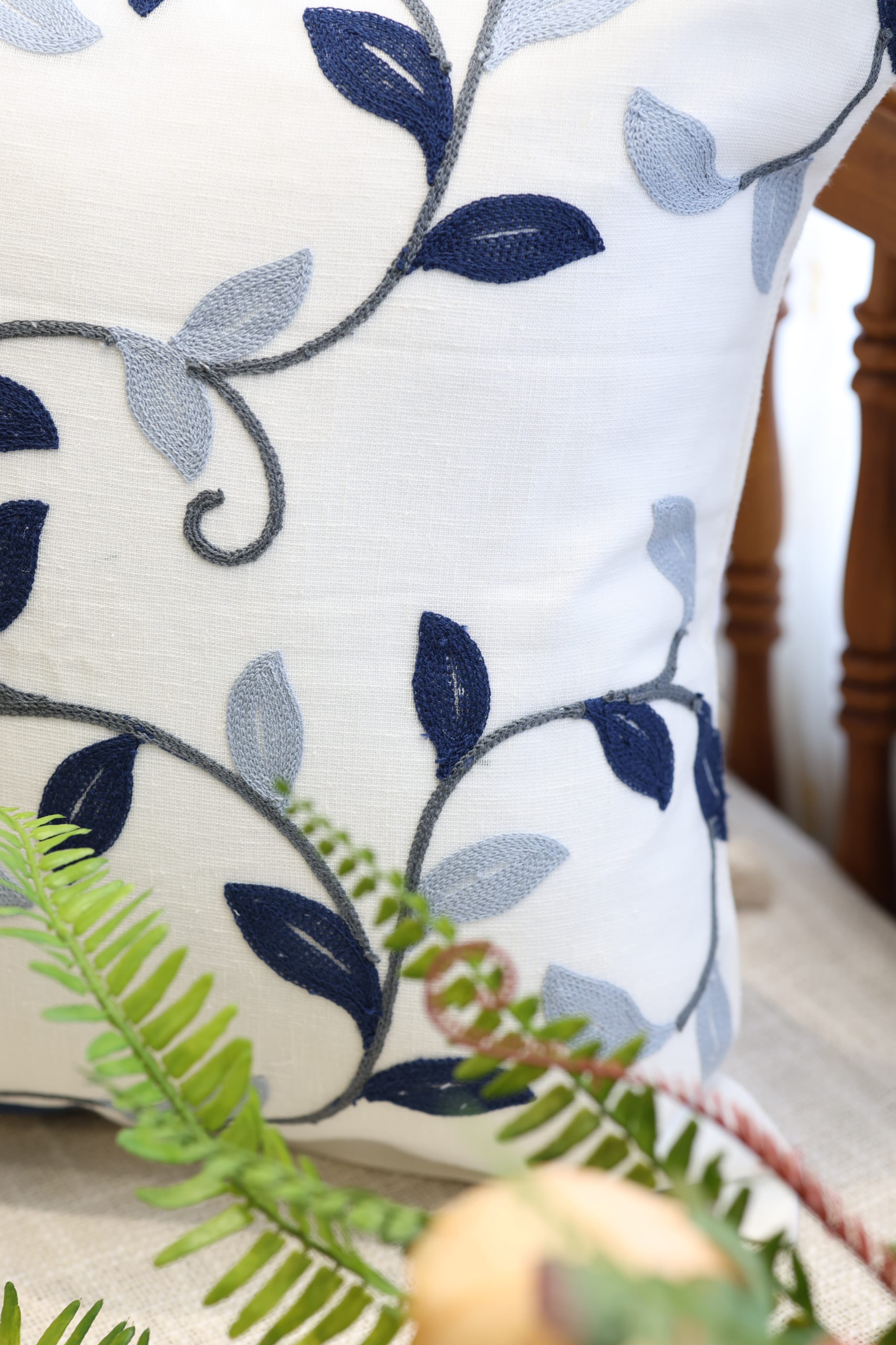 Navy Blue & Grey Vine Embroidered Cushion Cover - Pre booking