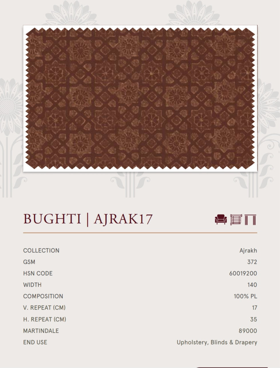Upholstery fabrics -Ajrakh(Bughti)