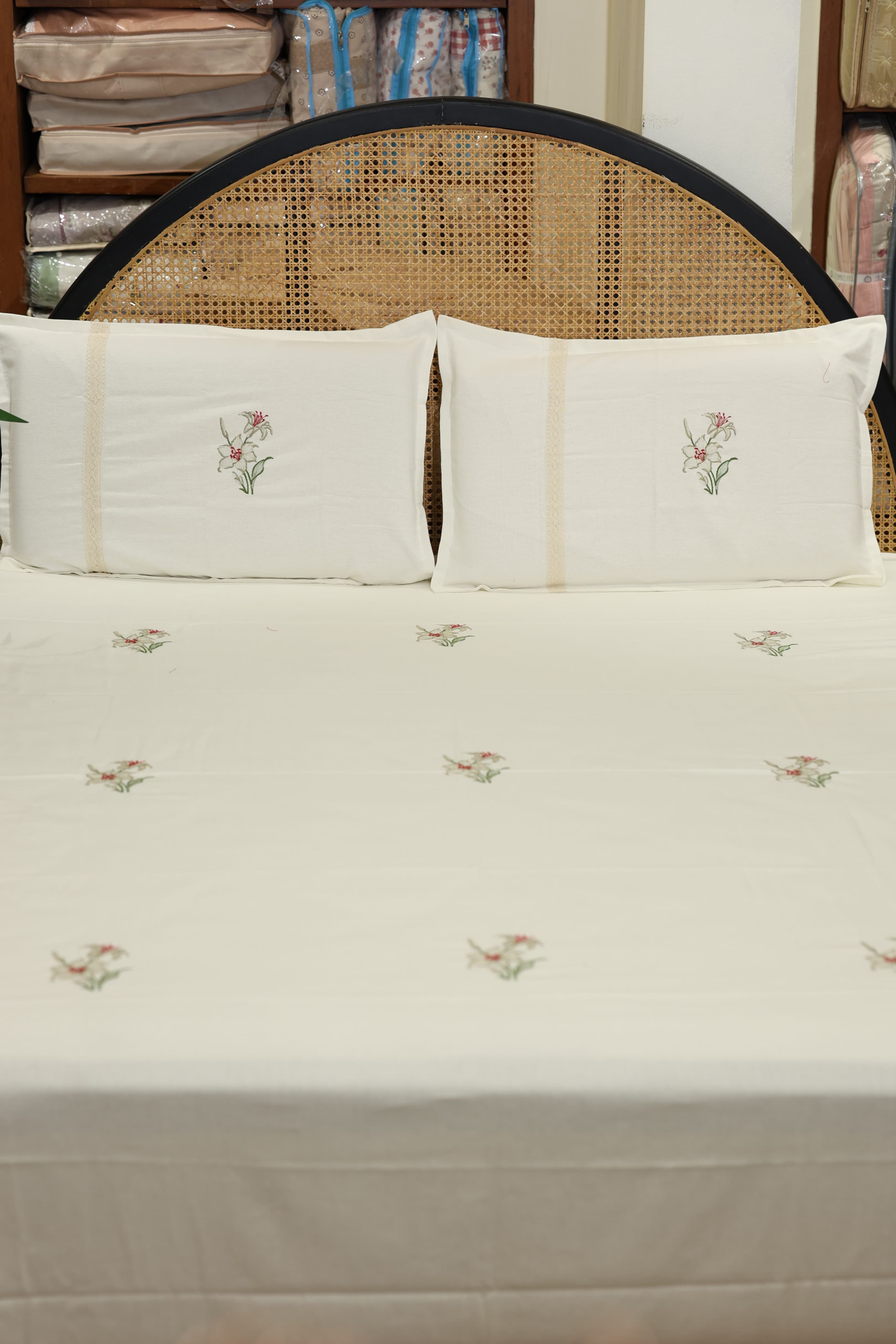 Floral Embroidery Cotton King Bedsheet Set – 108x108 Inch