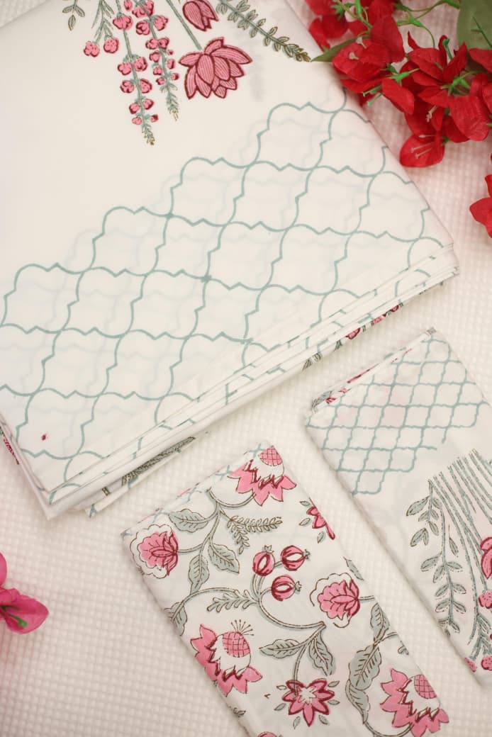 Bedsheets-King Premium Handblock printed bedsheets Whitelily