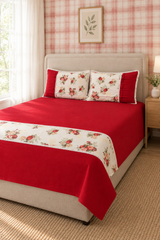 Bedsheets - Queen Premium check floral embroidery  bedsheet Xmas theme edition