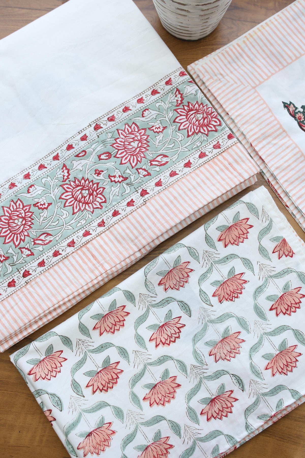 Bedsheets - King percale cotton handblock soft lily  bedsheets