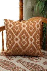 Rust Brown Geometric Tufted Cushion Cover