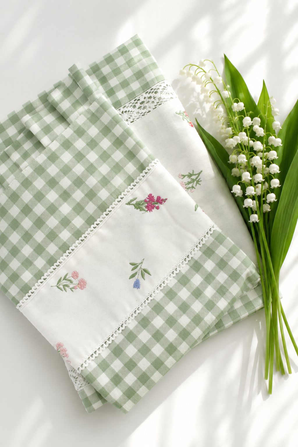 Bedsheets - King Premium check floral embroidery bedsheet