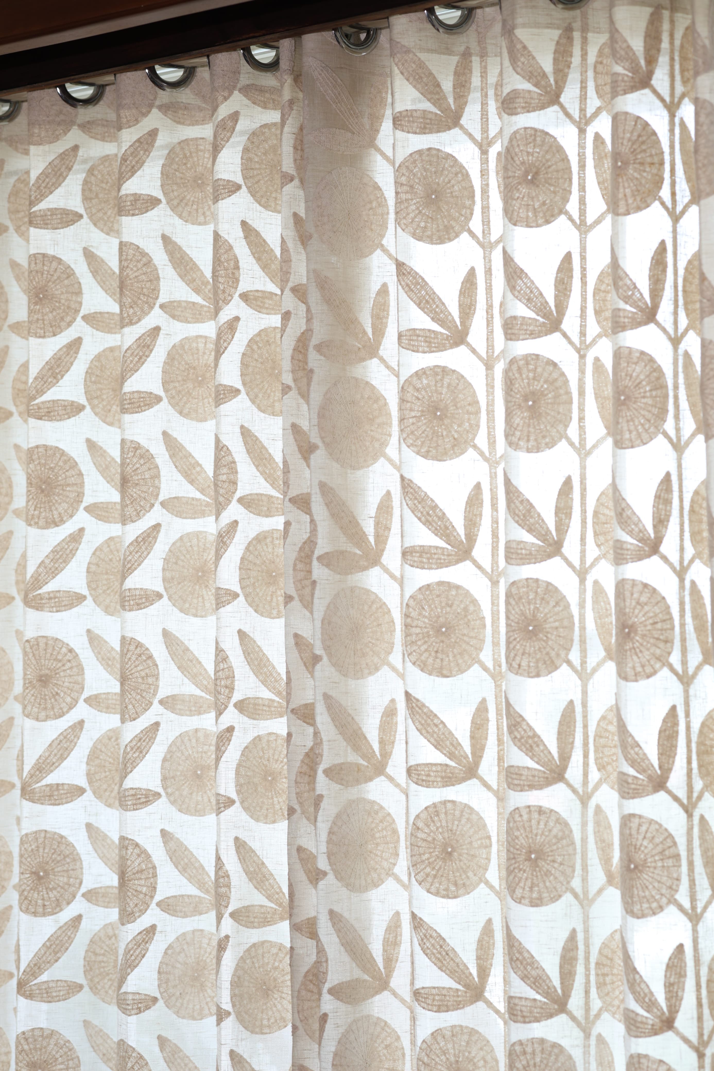 Premium Beige Floral Applique - Feel Embroidery Sheer Curtain